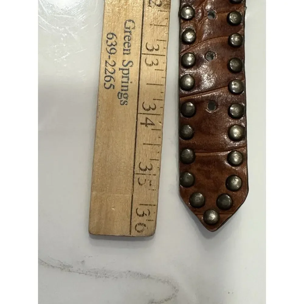 Women's Medium Leather & Brass Belt 30” Total Length Braided Fabric Western Boho
